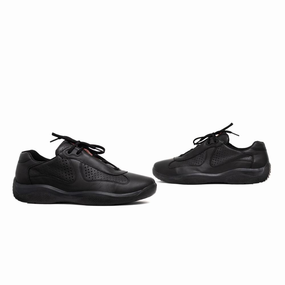 950$ PRADA America’s Cup Black Leather Linea Rossa Low Top Sneakers US 10.5